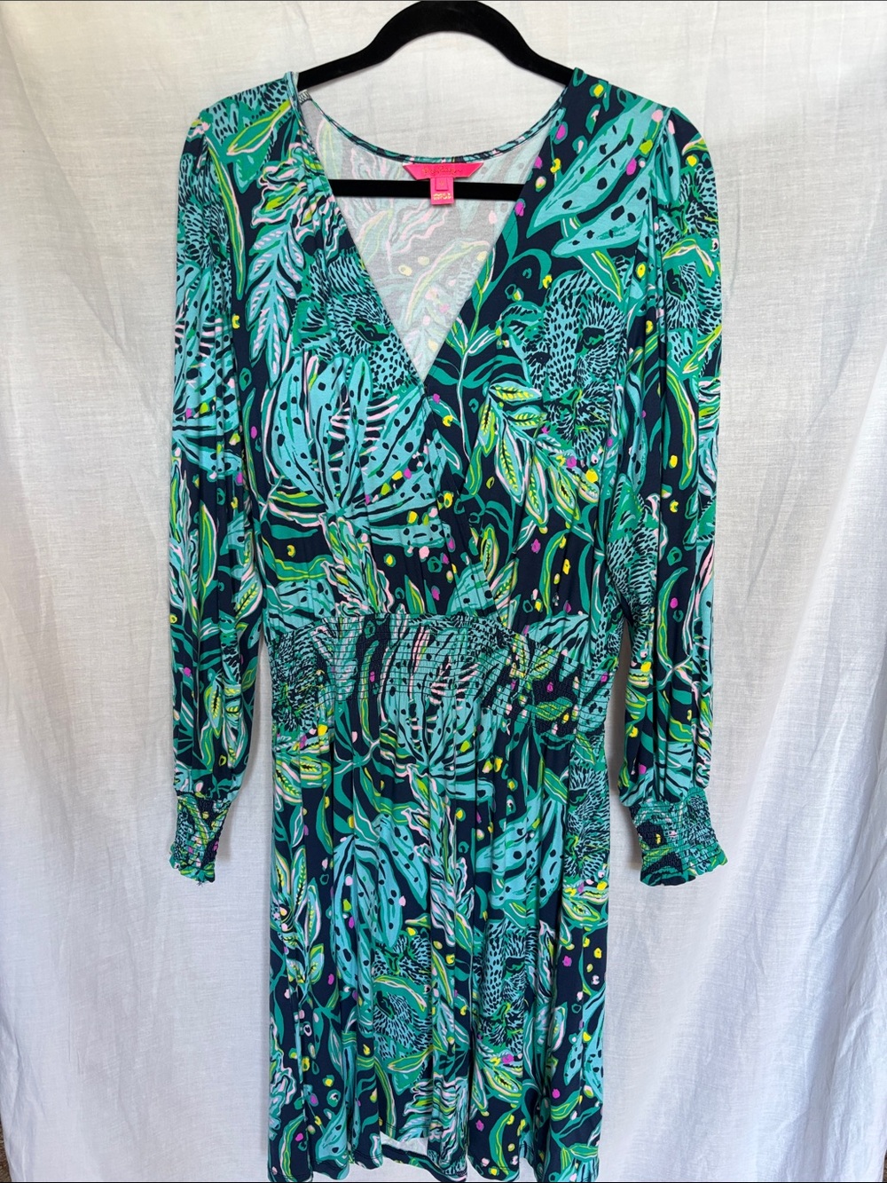 Lilly Pulitzer Green & Teal Tropical Wrap-Style Long Sleeve Dress
